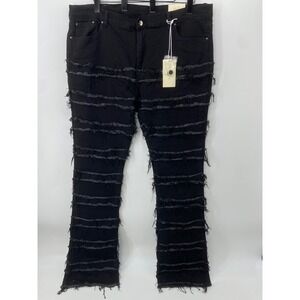 mnml Jeans Men 42 Black Paneled Skinny Stacked Denim Streetwear Trashed Raw Goth